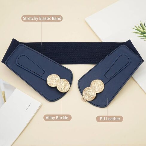 Women Wide Elastic Waist Belts Stretchy Belt with Gold Buckle for Dresses in Saudi Arabia