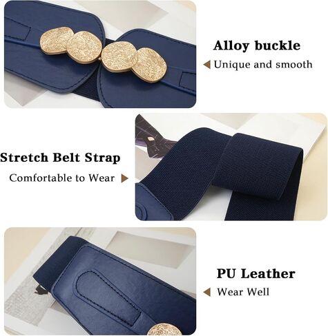 Women Wide Elastic Waist Belts Stretchy Belt with Gold Buckle for Dresses in Saudi Arabia