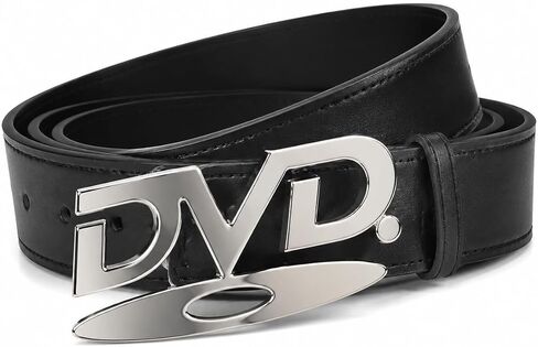 Fashion DVD Letter Buckle Belt for Men and Women, 1.5" Wide PU Leather Waist Strap in Black and White in Kuwait
