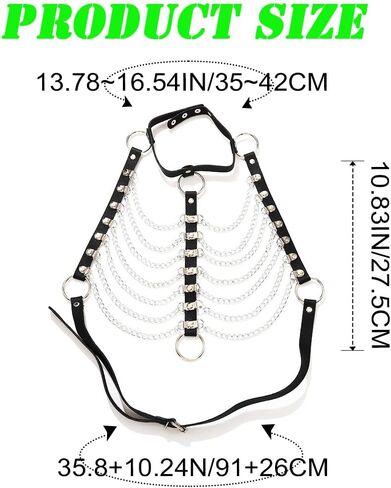 YONAMIX Leather Chest Harness Belt Punk Body Chain Accessories for Women | Sexy Layered Body Harness Belt Chest Chains in Saudi Arabia