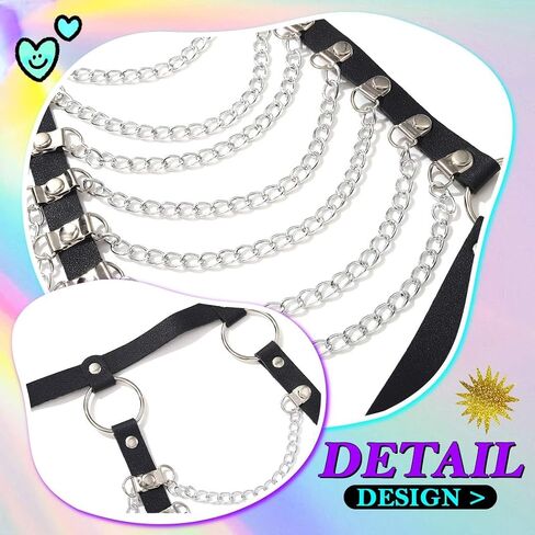 YONAMIX Leather Chest Harness Belt Punk Body Chain Accessories for Women | Sexy Layered Body Harness Belt Chest Chains in Saudi Arabia