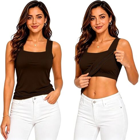 Womens Tank Tops with Built in Bras Wide Strap Sleeveless Shirts Padded Shelf Bra Casual Lounge Workout Camisole in Kuwait