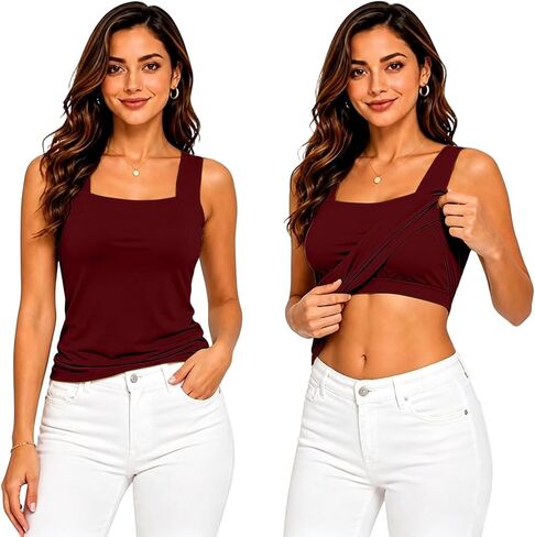 Womens Tank Tops with Built in Bras Wide Strap Sleeveless Shirts Padded Shelf Bra Casual Lounge Workout Camisole in Kuwait