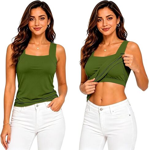 Womens Tank Tops with Built in Bras Wide Strap Sleeveless Shirts Padded Shelf Bra Casual Lounge Workout Camisole in Kuwait