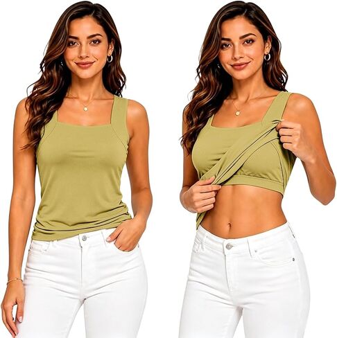 Womens Tank Tops with Built in Bras Wide Strap Sleeveless Shirts Padded Shelf Bra Casual Lounge Workout Camisole in Kuwait