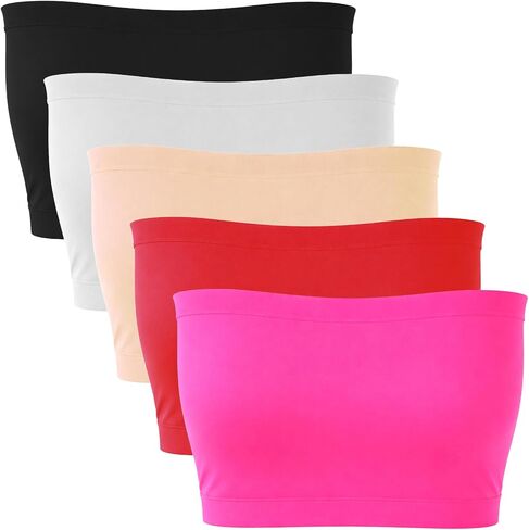 Tube Tops for Women, 5-Pack Colorful Strapless Bandeau Crop Tube Tops, Comfortable Breathable Bandeau Top Basic Casual Going Out Top for Summer Outings and Beachwear in Kuwait