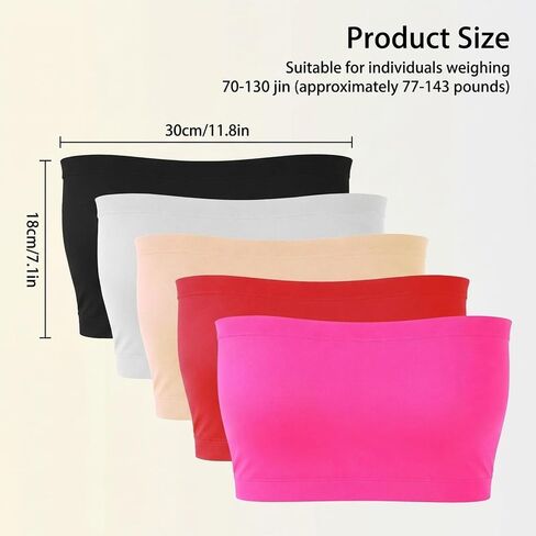 Tube Tops for Women, 5-Pack Colorful Strapless Bandeau Crop Tube Tops, Comfortable Breathable Bandeau Top Basic Casual Going Out Top for Summer Outings and Beachwear in Kuwait
