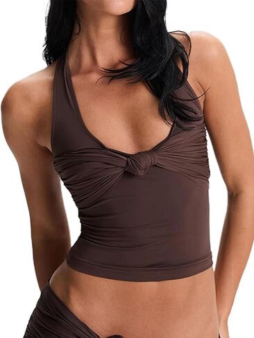 Halter Tops for Women Y2k Going Out Crop Tank Tops Sexy Twist Front Slim Fit Backless Sleeveless Corset Tops in Saudi Arabia