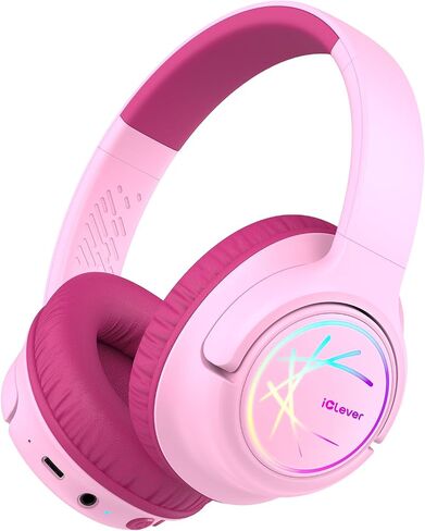 سماعات رأس iClever Kids بلوتوث، سماعات BTH18 لاسلكية للأطفال مع أضواء LED ملونة، حجم محدود 74/85/94 ديسيبل، وقت تشغيل 75 ساعة، بلوتوث 5.3، سماعات فوق الأذن ميكروفون مدمج لأجهزة iPad/الكمبيوتر اللوحي، أرجواني in Kuwait
