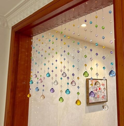 Crystal Beaded Curtain, 20 Strands Acrylic Multicolor String Beads for Doorways and Windows, String Room Divider (Ocean Jewel) in Saudi Arabia
