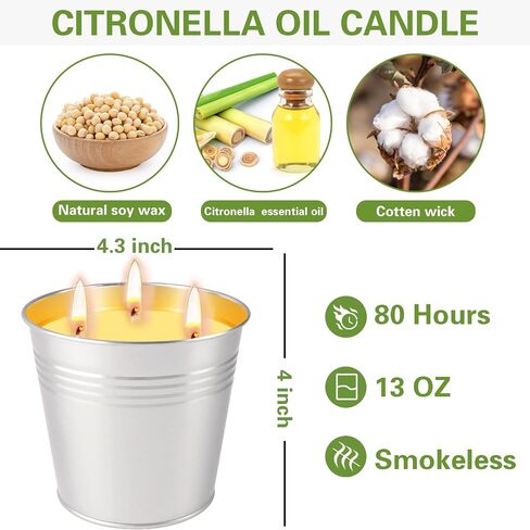 Citronella Candles Outdoor, 2 Pack 32oz Citronella Candle Set, 3-Wick Metal Bucket, 100-Hour Burn Time Each, Soy Wax Large Outdoor Candles for Patio, Home, Indoor, Deck, Backyard & Camping in Kuwait