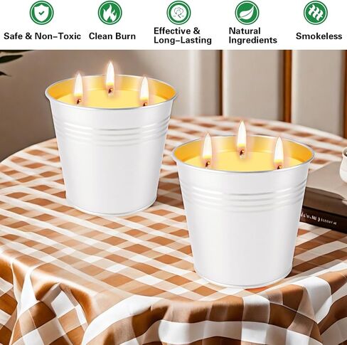 Citronella Candles Outdoor, 2 Pack 32oz Citronella Candle Set, 3-Wick Metal Bucket, 100-Hour Burn Time Each, Soy Wax Large Outdoor Candles for Patio, Home, Indoor, Deck, Backyard & Camping in Kuwait