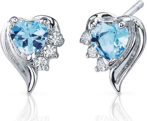 أقراط Peora Swiss Blue Topaz Angel Wing من الفضة الإسترلينية 925، أحجار كريمة أصلية، إجمالي 1 قيراط، شكل قلب، 5 مم، لا تسبب الحساسية، ظهر احتكاك، أقراط أحجار كريمة زرقاء متلألئة، in Kuwait