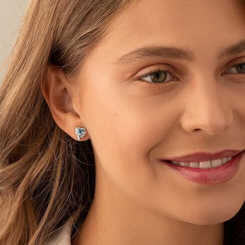 أقراط Peora Swiss Blue Topaz Angel Wing من الفضة الإسترلينية 925، أحجار كريمة أصلية، إجمالي 1 قيراط، شكل قلب، 5 مم، لا تسبب الحساسية، ظهر احتكاك، أقراط أحجار كريمة زرقاء متلألئة، in Kuwait