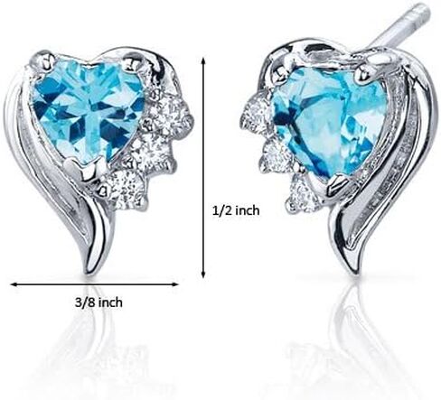 أقراط Peora Swiss Blue Topaz Angel Wing من الفضة الإسترلينية 925، أحجار كريمة أصلية، إجمالي 1 قيراط، شكل قلب، 5 مم، لا تسبب الحساسية، ظهر احتكاك، أقراط أحجار كريمة زرقاء متلألئة، in Kuwait