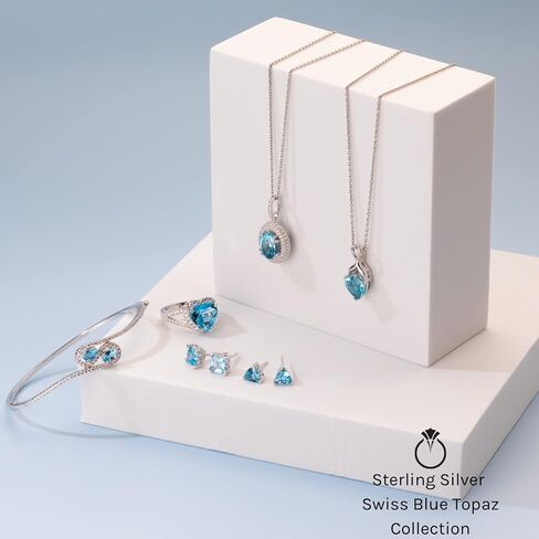 أقراط Peora Swiss Blue Topaz Angel Wing من الفضة الإسترلينية 925، أحجار كريمة أصلية، إجمالي 1 قيراط، شكل قلب، 5 مم، لا تسبب الحساسية، ظهر احتكاك، أقراط أحجار كريمة زرقاء متلألئة، in Kuwait
