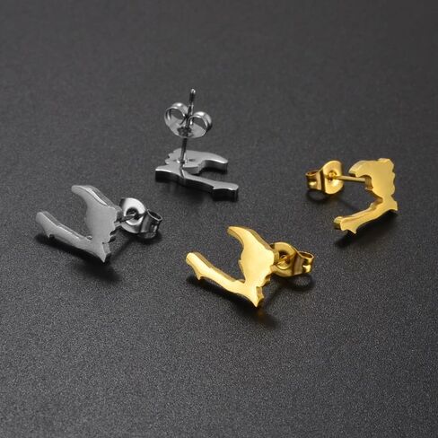 14K الذهب الأصفر أييتي خريطة هايتي أقراط للنساء - أييتي أقراط سحر هايتي خريطة أقراط هايتي أقراط سحر هايتي أقراط هايتي خرائط هايتي مجوهرات هدايا للنساء in Kuwait