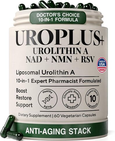 10-in-1 UROLITHIN A 1250mg Liposomal Longevity Complex | w. NAD+, Nicotinamide Riboside & Resveratrol | Mitochondrial Support Promotes Cellular Energy, Anti-Aging & Muscle Recovery in Saudi Arabia