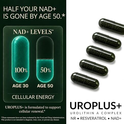10-in-1 UROLITHIN A 1250mg Liposomal Longevity Complex | w. NAD+, Nicotinamide Riboside & Resveratrol | Mitochondrial Support Promotes Cellular Energy, Anti-Aging & Muscle Recovery in Saudi Arabia