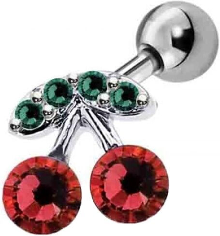 Body Accentz Tragus Cartilage colored CZ gem Cherry Design Barbell top in Kuwait