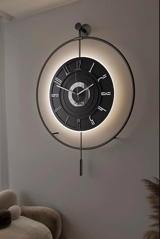 Large Luxury LED Backlit Wall Clock – Pendulum Roman Numeral Metal Ring, Silent Non-Ticking Decorative Clock for Living Room Bedroom Entryway, Modern Halo Glow (Elit Silver) in Kuwait