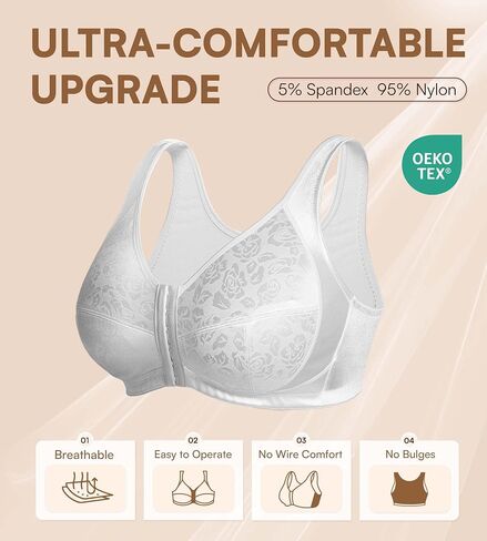 SHARICCA Front Closure Bras for Women No Underwire - Plus Size Wireless Bralettes No Padded Jacquard Full Coverage Bra in Saudi Arabia