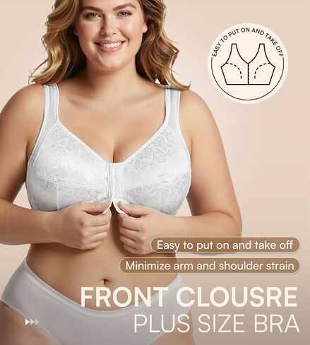 SHARICCA Front Closure Bras for Women No Underwire - Plus Size Wireless Bralettes No Padded Jacquard Full Coverage Bra in Saudi Arabia
