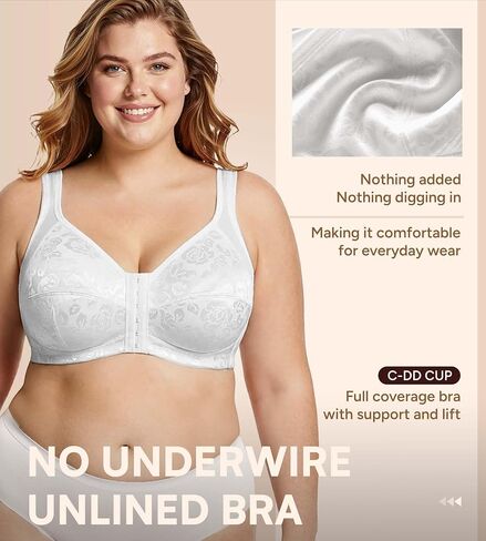SHARICCA Front Closure Bras for Women No Underwire - Plus Size Wireless Bralettes No Padded Jacquard Full Coverage Bra in Saudi Arabia