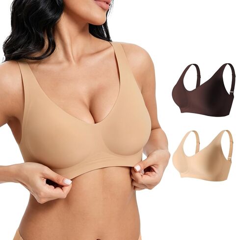 2 Pack Seamless Wireless Bras for Women, Deep V Jelly Gel Support Push Up Bra, Comfort No Underwire Invisible T Shirt Bra in Saudi Arabia