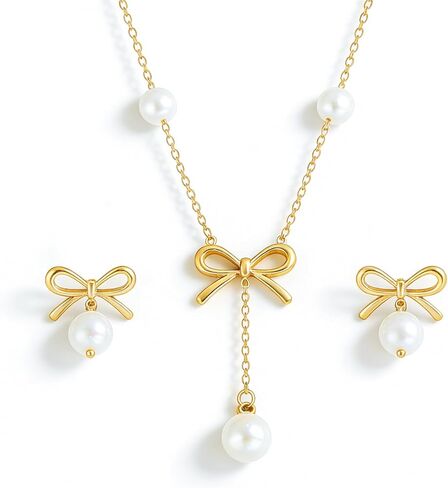 INSYOHO Pearl Jewelry Set for Women Wedding Bridal, Earrings and Necklace in Saudi Arabia