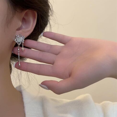 KURTCB Y2k Jewelry Y2k Silver Star Moonstone Alt Aesthetic Necklace Earrings Rings for Women Trendy 6PCS in Saudi Arabia