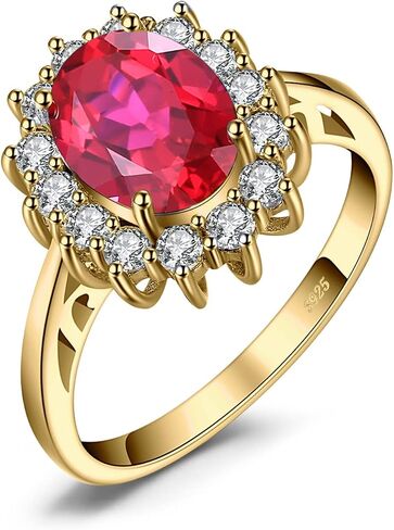 JewelryPalace Princess Diana Kate Middleton Gemstone Birthstone Red Ruby Halo Jewelry Sets for Women, 14K Yellow Gold Plated 925 Sterling Silver Necklaces for Her Size 9 in Kuwait