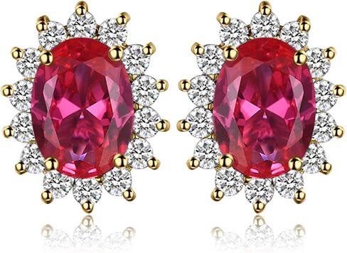 JewelryPalace Princess Diana Kate Middleton Gemstone Birthstone Red Ruby Halo Jewelry Sets for Women, 14K Yellow Gold Plated 925 Sterling Silver Necklaces for Her Size 9 in Kuwait