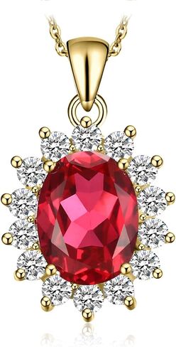 JewelryPalace Princess Diana Kate Middleton Gemstone Birthstone Red Ruby Halo Jewelry Sets for Women, 14K Yellow Gold Plated 925 Sterling Silver Necklaces for Her Size 9 in Kuwait