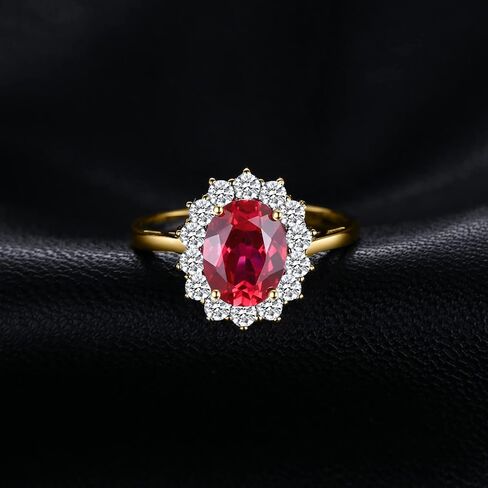 JewelryPalace Princess Diana Kate Middleton Gemstone Birthstone Red Ruby Halo Jewelry Sets for Women, 14K Yellow Gold Plated 925 Sterling Silver Necklaces for Her Size 9 in Kuwait