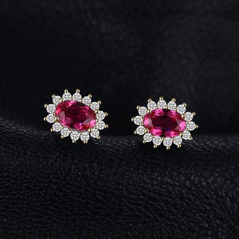 JewelryPalace Princess Diana Kate Middleton Gemstone Birthstone Red Ruby Halo Jewelry Sets for Women, 14K Yellow Gold Plated 925 Sterling Silver Necklaces for Her Size 9 in Kuwait