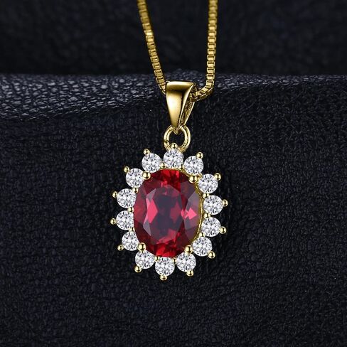 JewelryPalace Princess Diana Kate Middleton Gemstone Birthstone Red Ruby Halo Jewelry Sets for Women, 14K Yellow Gold Plated 925 Sterling Silver Necklaces for Her Size 9 in Kuwait
