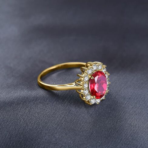 JewelryPalace Princess Diana Kate Middleton Gemstone Birthstone Red Ruby Halo Jewelry Sets for Women, 14K Yellow Gold Plated 925 Sterling Silver Necklaces for Her Size 9 in Kuwait