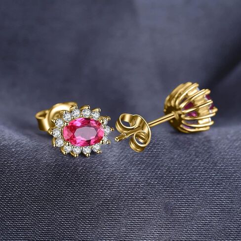 JewelryPalace Princess Diana Kate Middleton Gemstone Birthstone Red Ruby Halo Jewelry Sets for Women, 14K Yellow Gold Plated 925 Sterling Silver Necklaces for Her Size 9 in Kuwait
