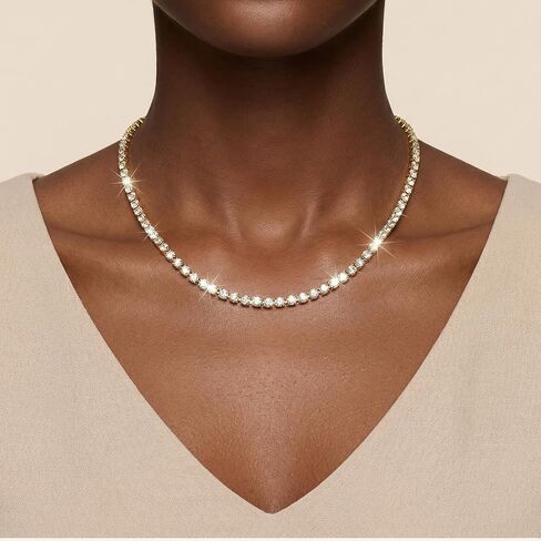 Hecila Tennis Necklace for Women Rhinestone Choker Necklace Adjustable Tennis Necklaces Dainty Gold Choker Necklaces Bracelet Crystal Link Bracelet for Wedding Jewelry Accessories in Kuwait