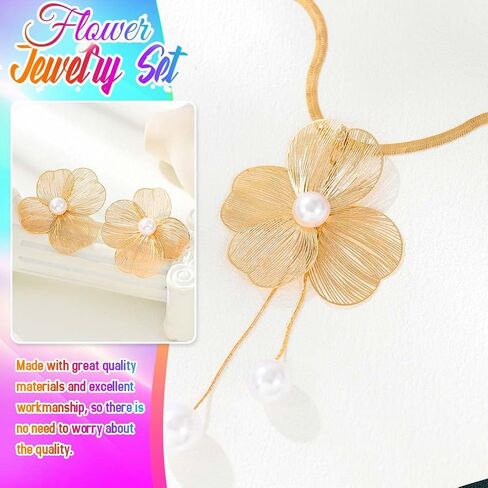 Yean Gold Flower Jewelry Set Floral Necklace and Earring Set Choker Necklaces for women in Saudi Arabia