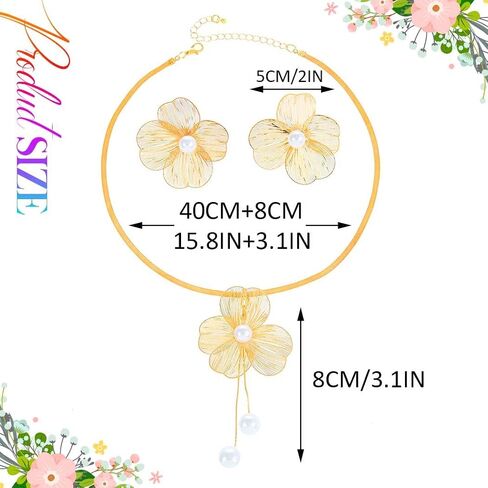 Yean Gold Flower Jewelry Set Floral Necklace and Earring Set Choker Necklaces for women in Saudi Arabia