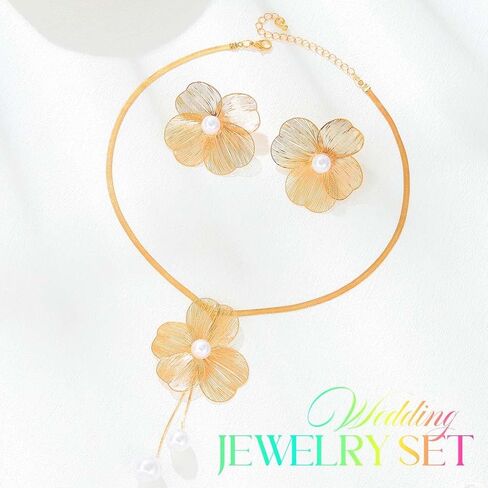 Yean Gold Flower Jewelry Set Floral Necklace and Earring Set Choker Necklaces for women in Saudi Arabia