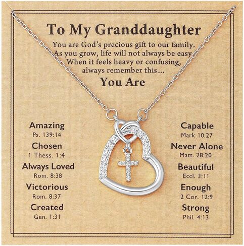 To My Granddaughter Heart Cross Necklace, Inspirational Christian Gift from Grandma or Grandpa, Always Loved Never Alone Encouragement Jewelry for Birthday or Graduation in Saudi Arabia