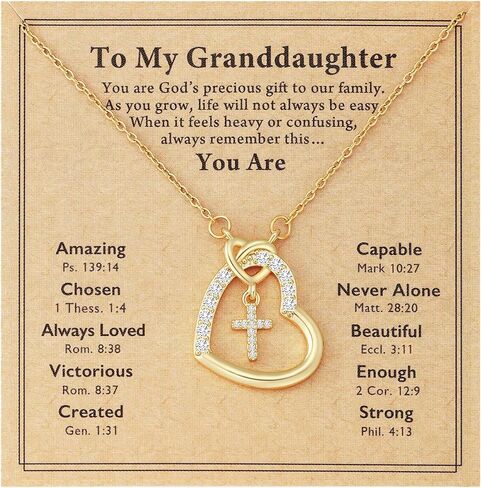 To My Granddaughter Heart Cross Necklace, Inspirational Christian Gift from Grandma or Grandpa, Always Loved Never Alone Encouragement Jewelry for Birthday or Graduation in Saudi Arabia