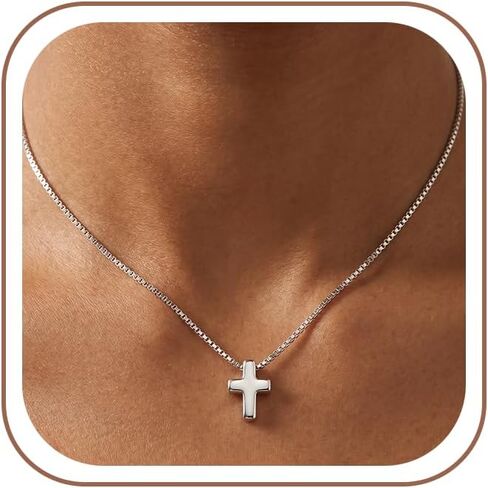 S925 Sterling Silver Cross Necklace for Women, Sterling Silver Chain Necklaces Cute Simple Small Cross Pendant Necklace Christian Baptism Religious Faith Jewelry Gifts 16 18 20 22 Inch in Saudi Arabia