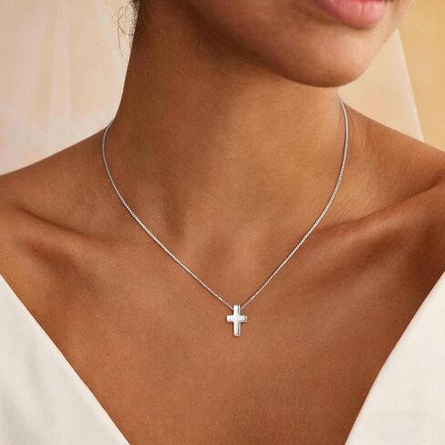 S925 Sterling Silver Cross Necklace for Women, Sterling Silver Chain Necklaces Cute Simple Small Cross Pendant Necklace Christian Baptism Religious Faith Jewelry Gifts 16 18 20 22 Inch in Saudi Arabia