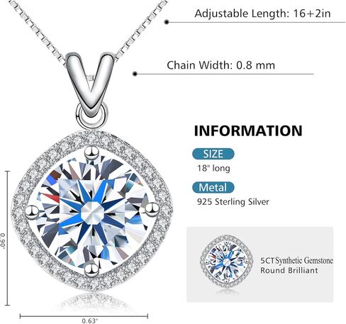 5 Carat Moissanite Pendant Necklace 18K White Gold Silver Plated Necklace with Moissanite D Color Ideal Cut Diamond Necklace in Kuwait