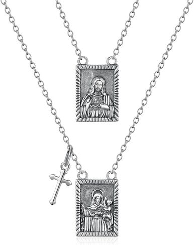 قلادة Scapulars الكاثوليكية للنساء 925 قلادة من الفضة الاسترليني مع سلسلة من الفولاذ المقاوم للصدأ مجوهرات Escapularios Catolicos مع القلب المقدس ليسوع Escapulario De La Virgen Del Carmen in Kuwait