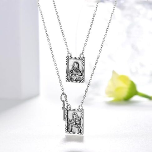 قلادة Scapulars الكاثوليكية للنساء 925 قلادة من الفضة الاسترليني مع سلسلة من الفولاذ المقاوم للصدأ مجوهرات Escapularios Catolicos مع القلب المقدس ليسوع Escapulario De La Virgen Del Carmen in Kuwait
